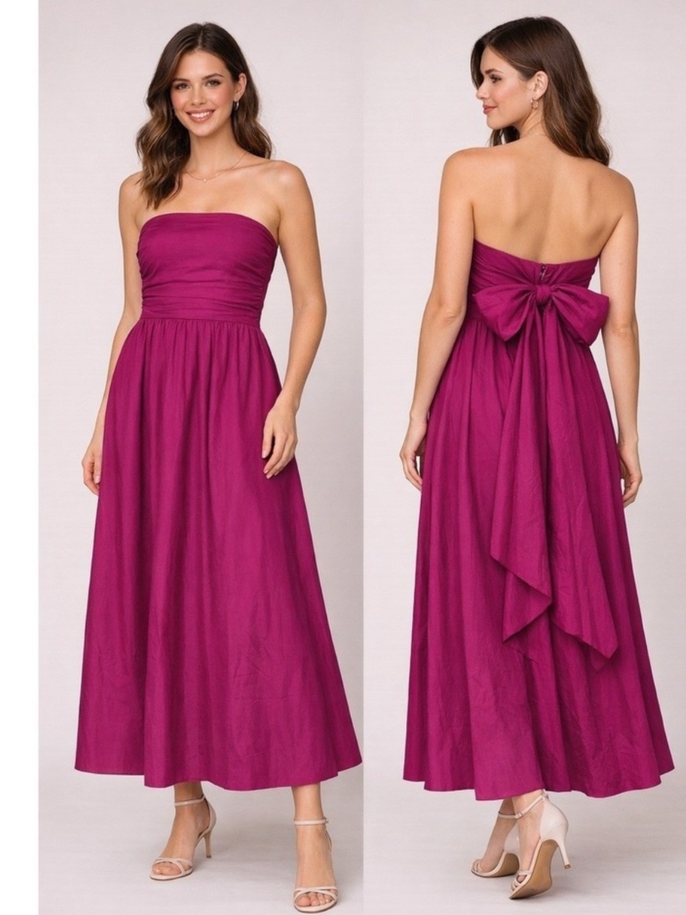 NWT J. Crew Collection Strapless Bow Back Maxi Dress Womens Magenta CG085